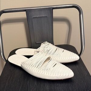 Tory Burch Sienna Flat Slide Mules Strappy White Leather Sandals Womens Size 8.5
